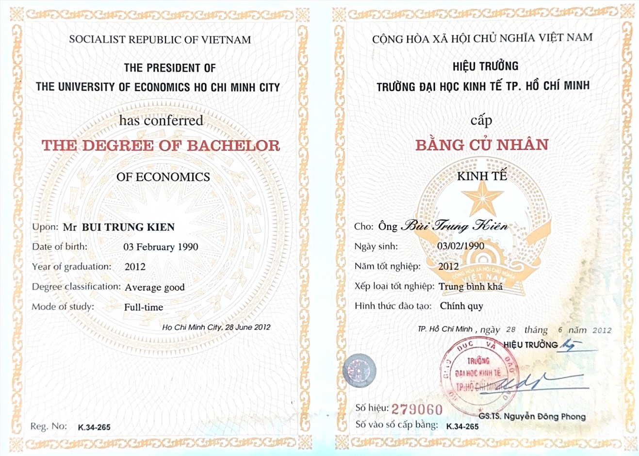 Chứng nhận chuyên môn của Bùi Trung Kiên
