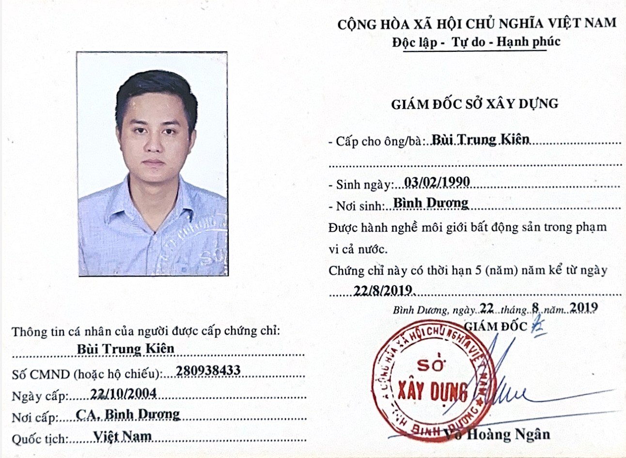 Chứng nhận chuyên môn của Bùi Trung Kiên