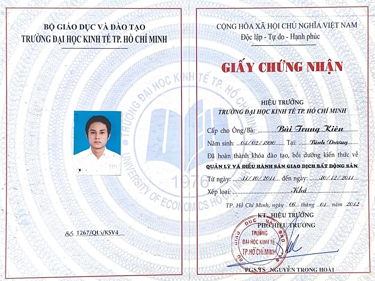 Chứng nhận chuyên môn của Bùi Trung Kiên